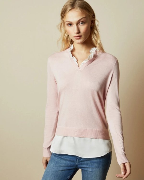 ILINAA V neck mock layer sweater and blouse