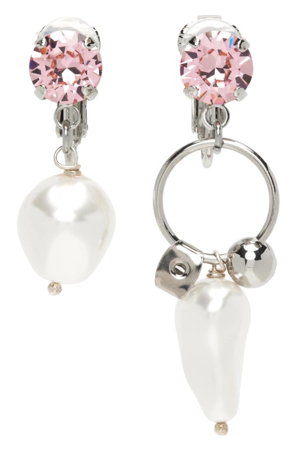 SSENSE Exclusive Silver & Pink Deva Clip-On Earrings