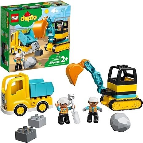 DUPLO Construction Truck & Tracked Excavator 10931 Building Site Toy for Kids Aged 2 and Up; Digger Toy and Tipper Truck Building Set for Toddlers (20 Pieces)