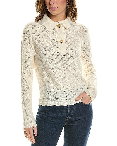 Lace Stitch Polo Wool & Cashmere-Blend Sweater / Gilt
