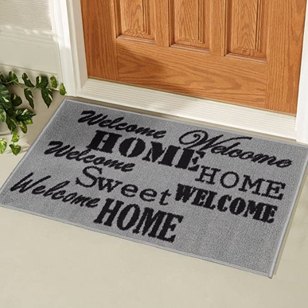 USA Rugs Collection Rectangular Doormat, 20" x 30", Grey/Welcome Home