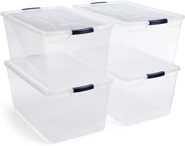 Cleverstore Clear Plastic Storage Bins with Lid, 95 Qt-4 Pack, 4 Count