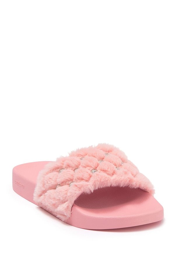 Faryn Embellished Faux Fur Slide Sandal