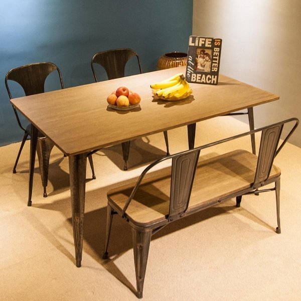Black Rectangular Dining Table with Metal Legs