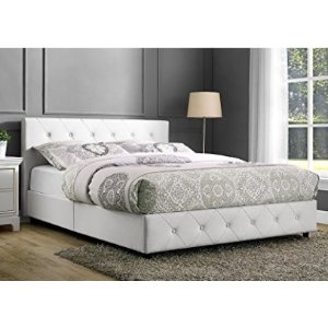 DHP Dakota Faux Leather Tufted Upholstered Platform Bed with Headboard and Side Rails, Queen