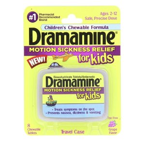 Dramamine Motion Sickness Relief for Kids, Grape Flavor, 8 Count