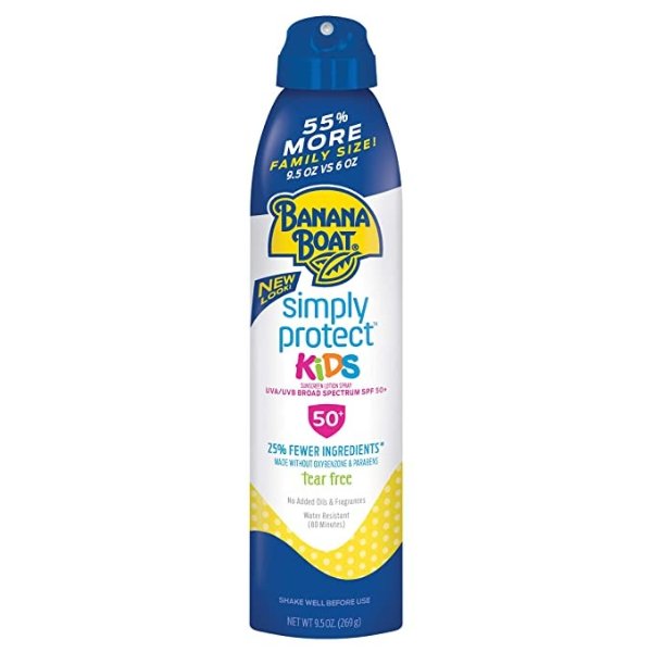 SPF 50 Broad Spectrum Sunscreen, Simply Protect Sunscreen Spray for Kids, Tear Free, 25% Fewer Ingredients, 9.5 Ounce
