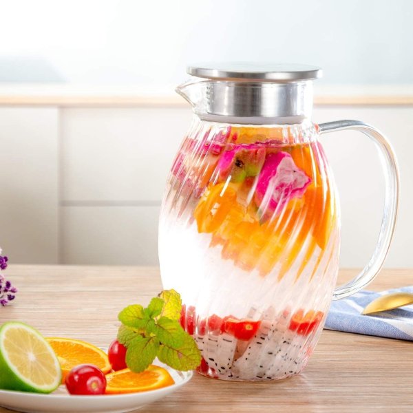 HIHUOS 1.5 Liters Glass Water Pitcher