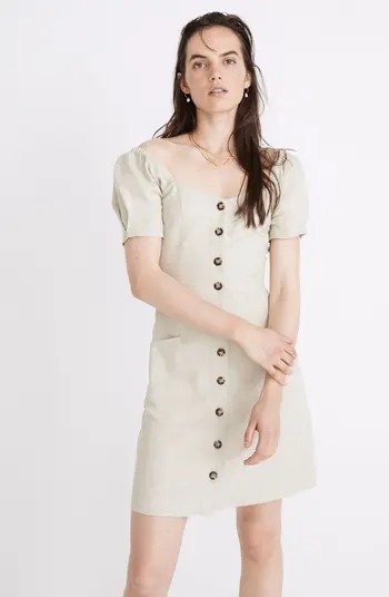 Linen & Cotton Puff Sleeve Minidress