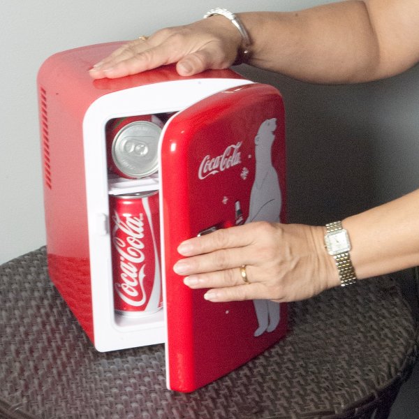 Personal 6 Can Portable Mini Fridge with Warming, Red