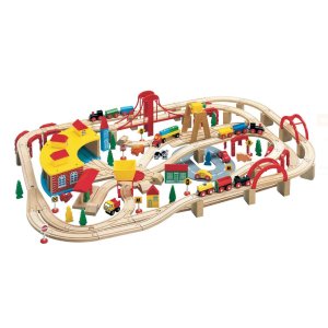 Wooden Train Play Set, 145-Piece