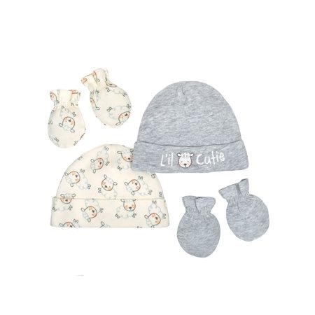 Newborn Baby Boy or Girl Unisex Organic Cap and Mittens Set, 4pc - Walmart.com