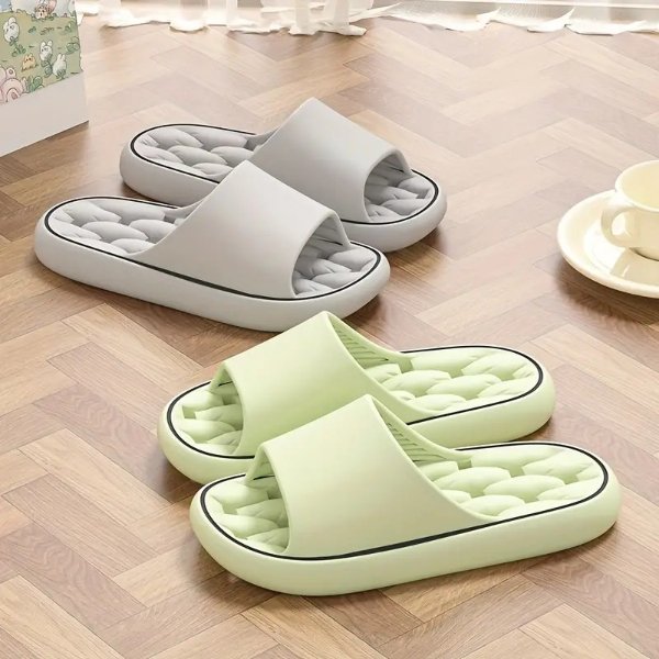 Simple Soft Sole Pillow Slides, Casual Open Toe Quick-drying Shoes, Comfortable Indoor Home Slides