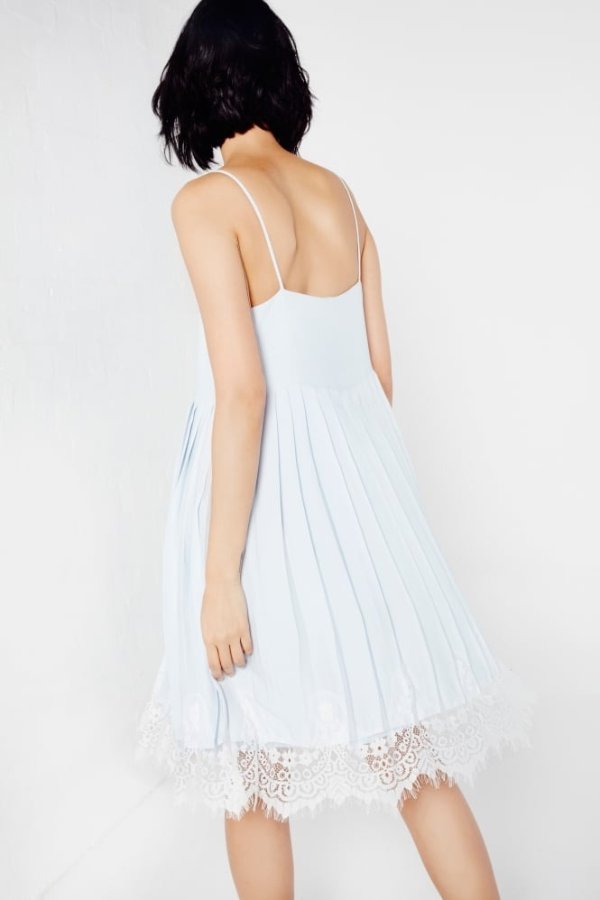 English Factory Pleated Dress With Lace Hem