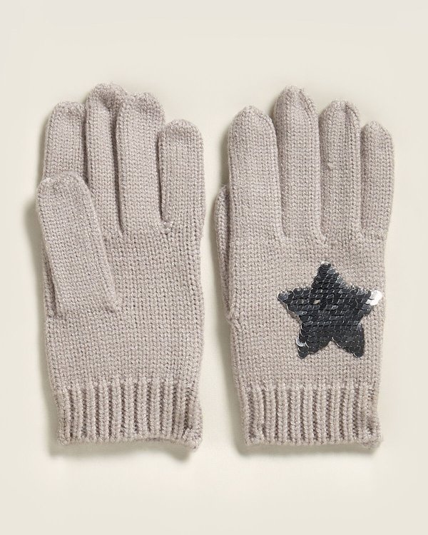 (Girls 4-6x) Light Grey Sequin Flip Star Gloves