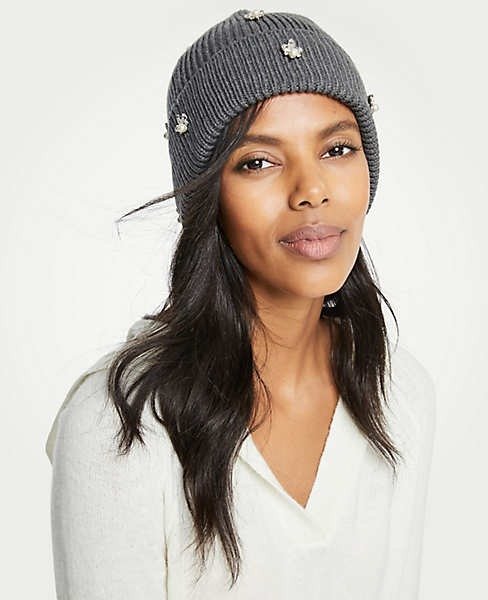 Pearlized Crystal Embellished Knit Hat | Ann Taylor