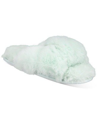 Women's Faux-Fur Solid Crossband Slippers, Created for Macy's