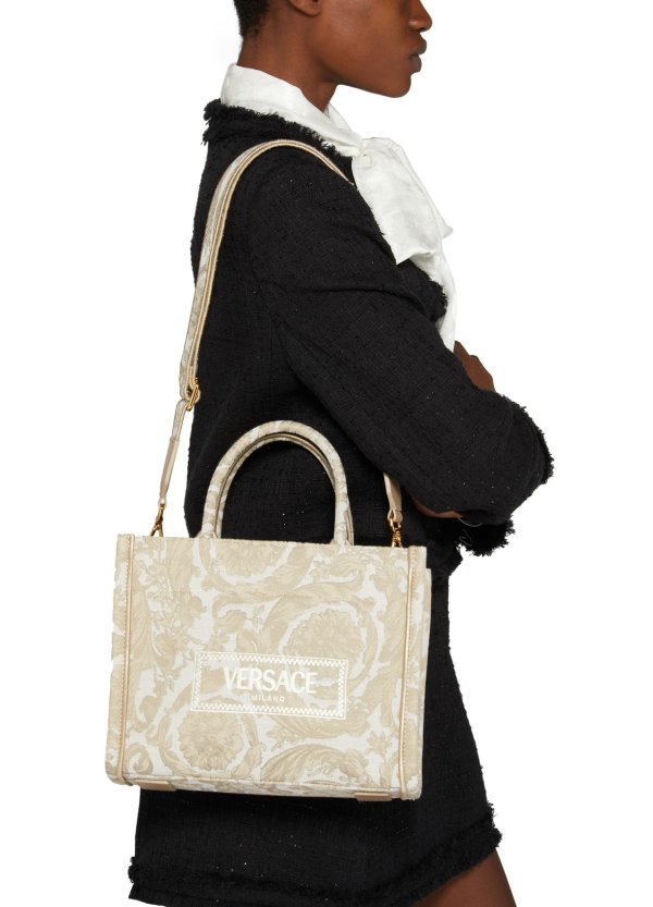 Embroidered Jacquard Barocco and Calf Leather Medium Tote