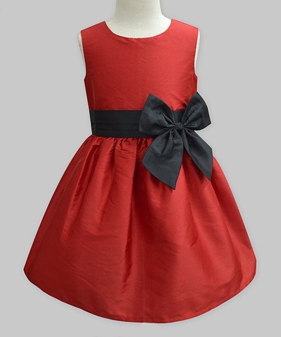 Red & Black Bow-Accent Penelope Sleeveless A-Line Dress - Infant, Toddler & Girls