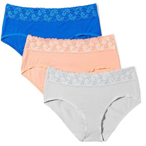 Arabella Women's Modal Lace Waistband Midi Brief Panty, 3 Pack