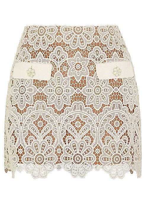 Cream guipure lace mini skirt