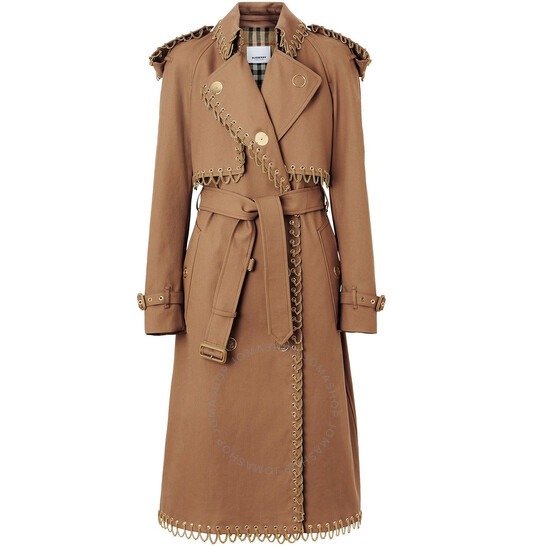 Cotton Gabardine Chain Detail Double-breasted Trench Coat