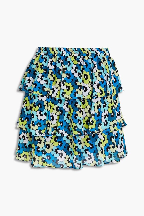 Tiered floral-print crepe de chine mini skirt