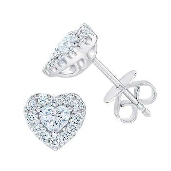 Heart Shape & Round Brilliant 1.00 ctw VS2 Clarity, I Color Diamond 14kt White Gold Stud Earrings
