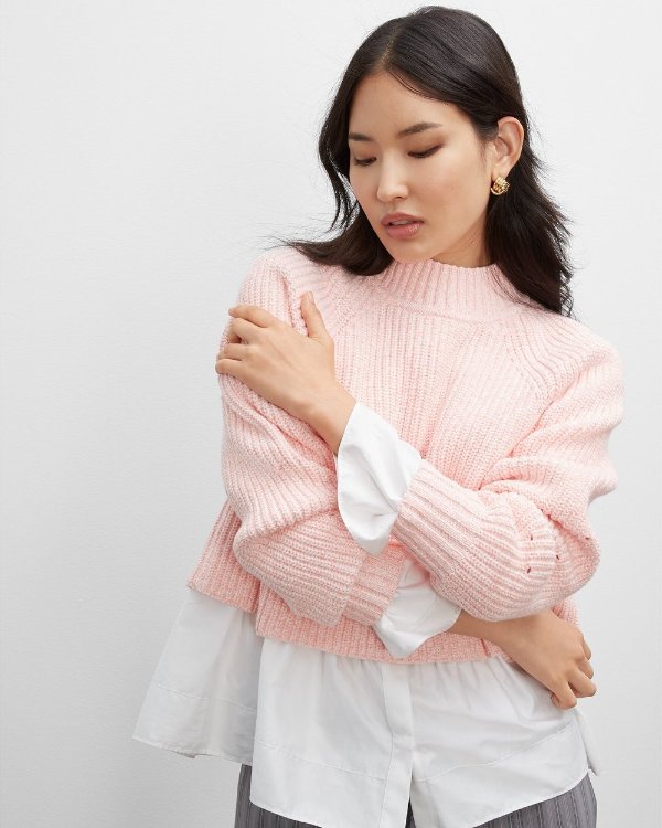 Ribbed A-Line Mock Neck Sweater