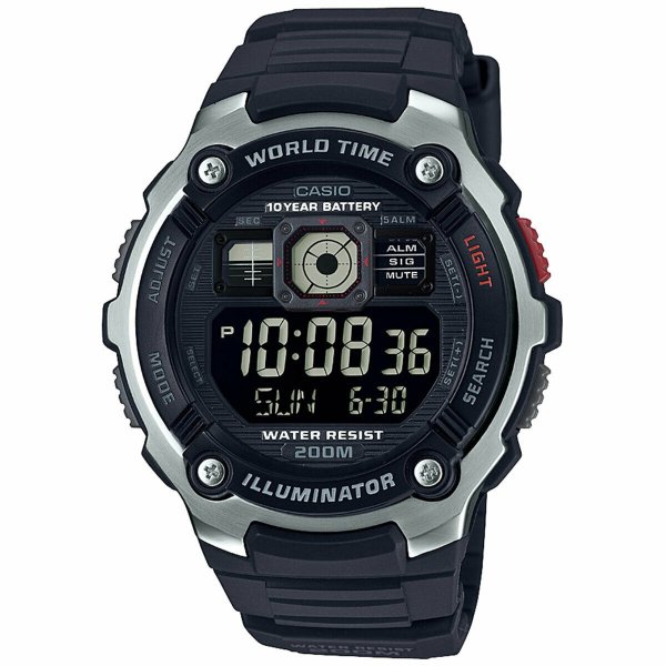 Men's Quartz World Time Black Resin Band 48mm Watch AE2000W-1BV