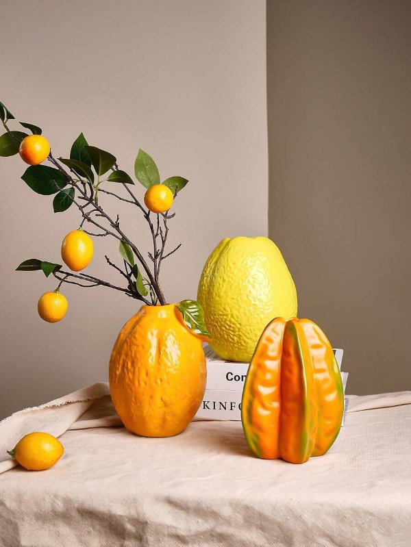 1pc Adorable Fruit Shaped Resin Vase Decoration, Hand-Painted Colorful Living Room Flower Arrangement Vase, Perfect For Fresh Flowers, Water Cultivation And Home/Hotel/Dinning Table Decoration