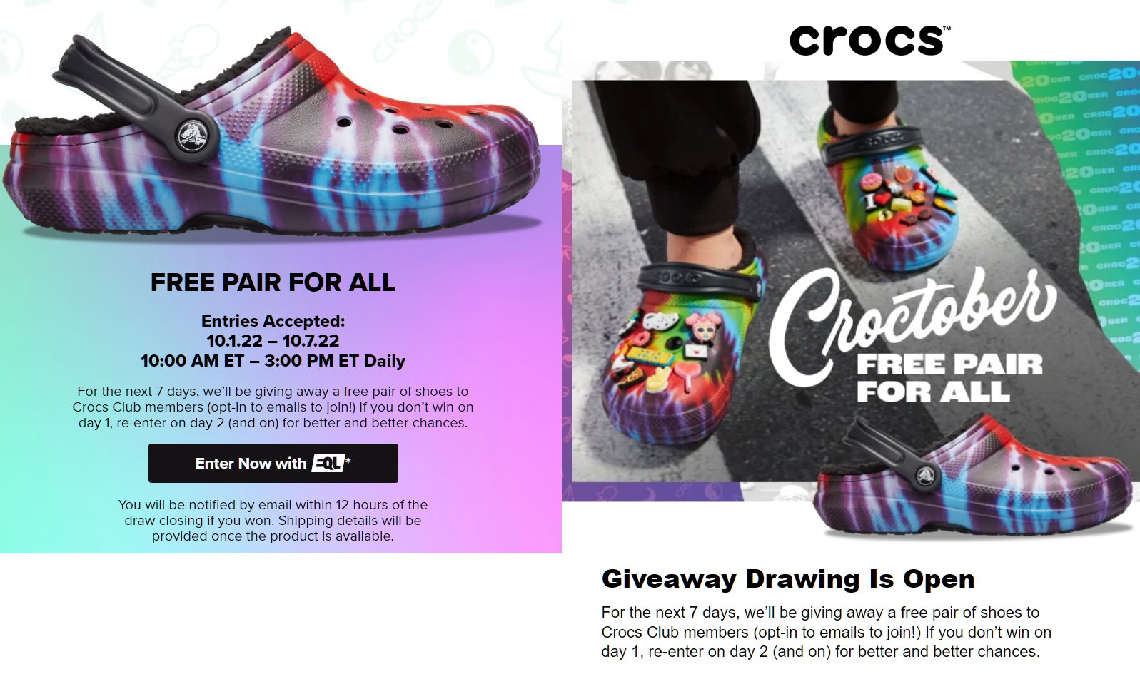 Crocs 官网现有免费送一万对毛毛洞洞鞋， 需要注册用户进行抽奖