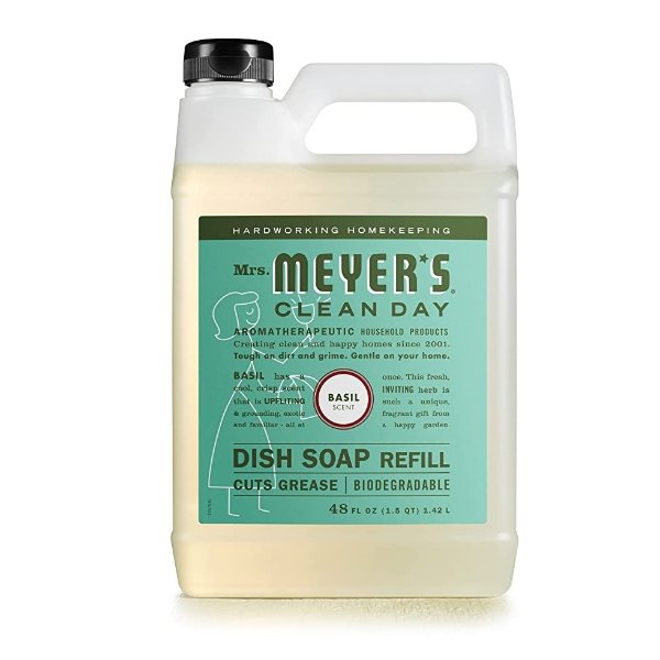 Clean Day Dishwashing Liquid Dish Soap Refill, Cruelty Free Formula, Basil Scent, 48 oz