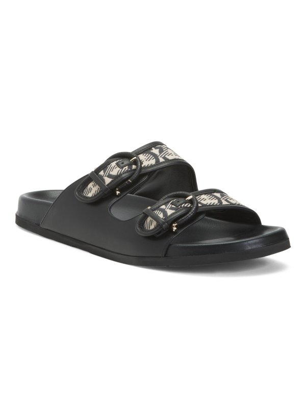 Made In Italy Wide Double Buckle Footbed Sandals
