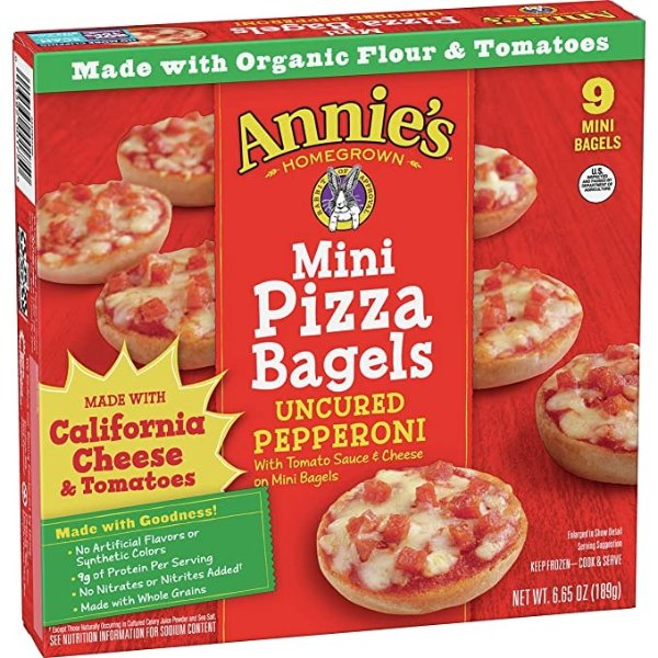 Annie's Uncured Pepperoni Mini Frozen Pizza Bagels, 6.65 oz, 9 ct