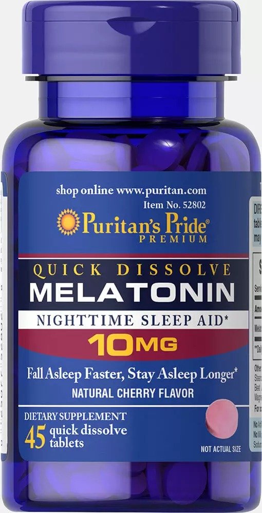 Quick Dissolve Melatonin 10 mg Cherry Flavor 45 Tablets | Sleep & Relaxation Supplements | Puritan's Pride