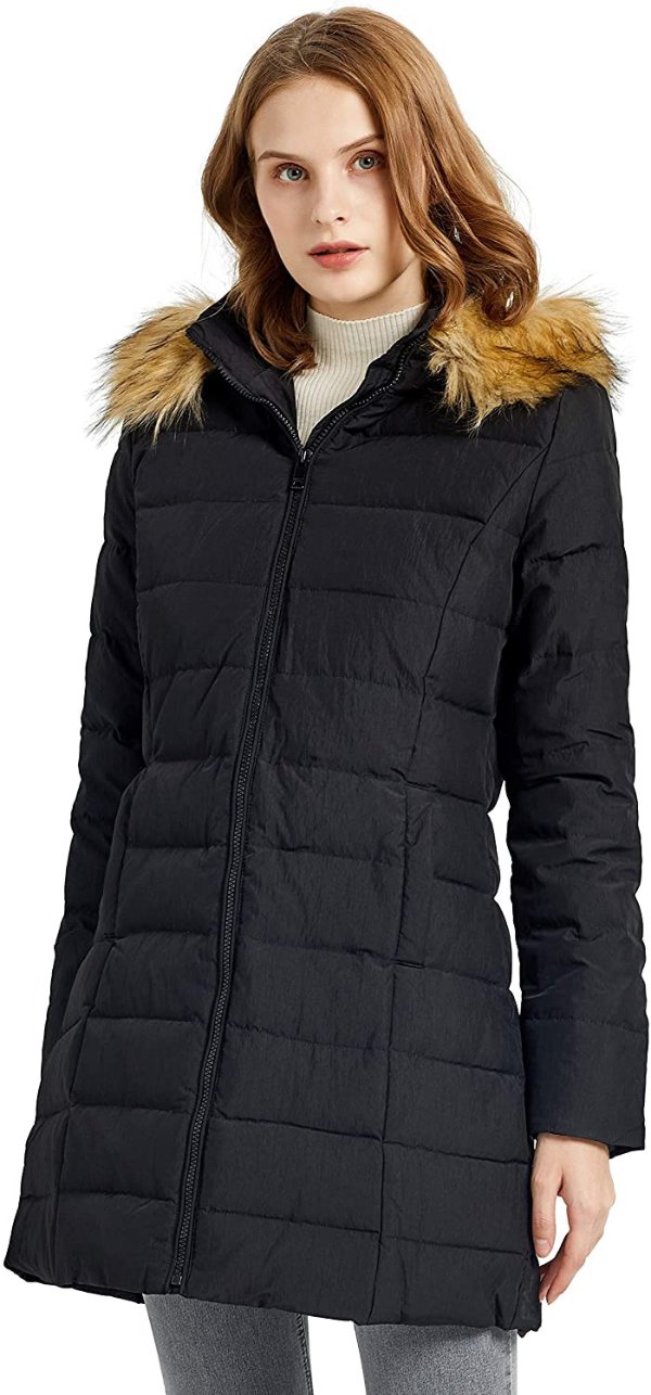 Women's Thickened Winter Down Coat Quilted Puffer Jacket with Fur Hood