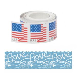 USPS Forever Stamps, USA Flag or Love - 100 Pack