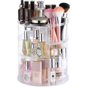 Cq acrylic 360 Degree Rotating Makeup Organizer for Bathroom,4 Tier Adjustable Cosmetic Storage