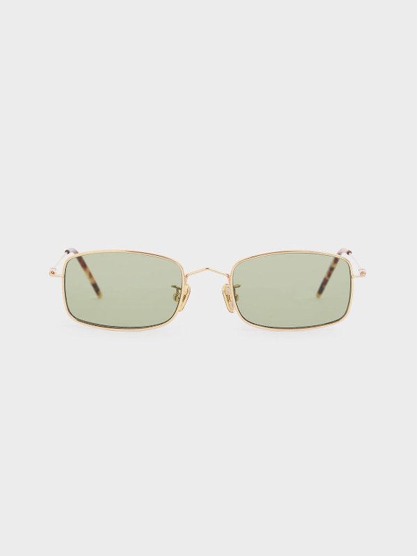 Green Rectangular Wireframe Sunglasses