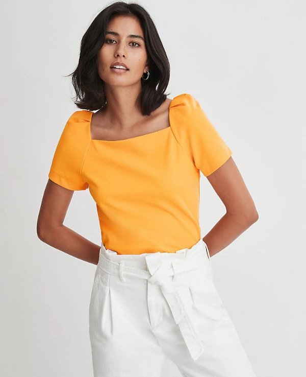 Puff Sleeve Square Neck Top | Ann Taylor