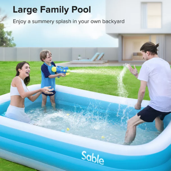 Sable Inflatable Pool, Rectangular Swimming Pools for Kids, Adult, Family, 50% Thicker, 7.68 x 4.66 x 1.67 ft
