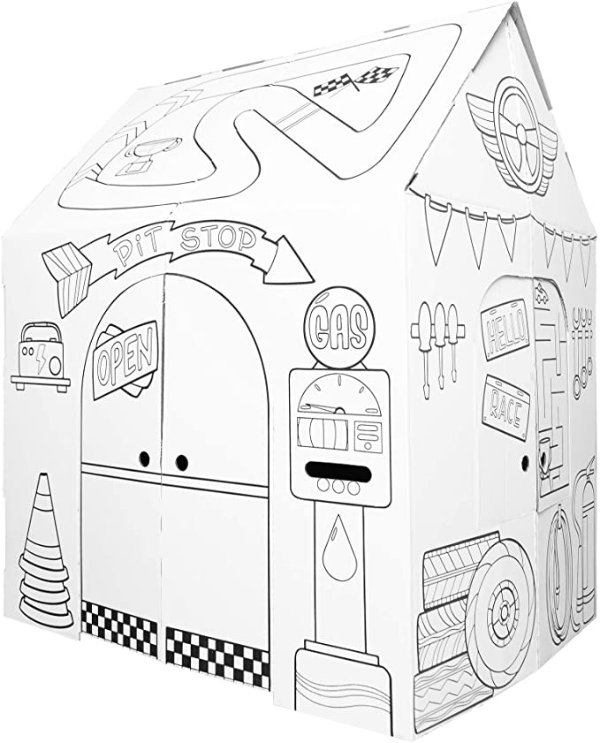 Easy Playhouse Garage - Kids Art and Craft for Indoor and Outdoor Fun, Color Favorite Garage Items– Decorate and Personalize a Cardboard Fort, 32" X 26. 5" X 40. 5" - Made in USA, Age 3+ (B07WM9TNZ2)