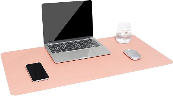 Dual-Sided Multifunctional Desk Pad, Waterproof Desk Blotter Protector, Leather Large Desk Wrting Mat Mouse Pad(31.5" x 15.7", Pink)