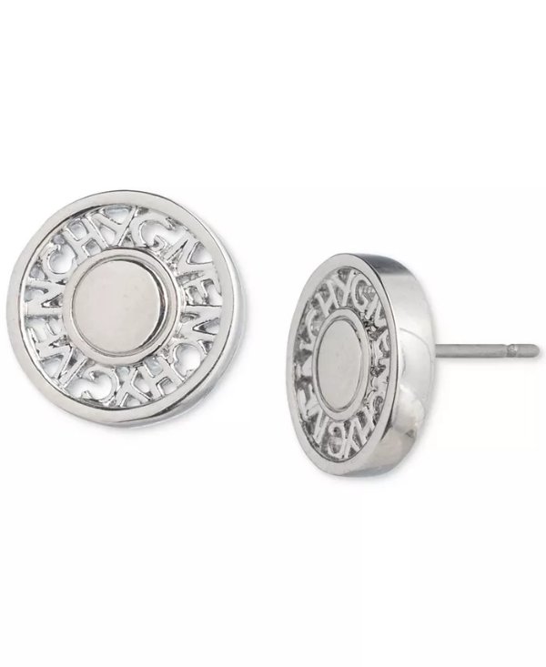 Silver-Tone Logo Embossed Coin Stud Earrings