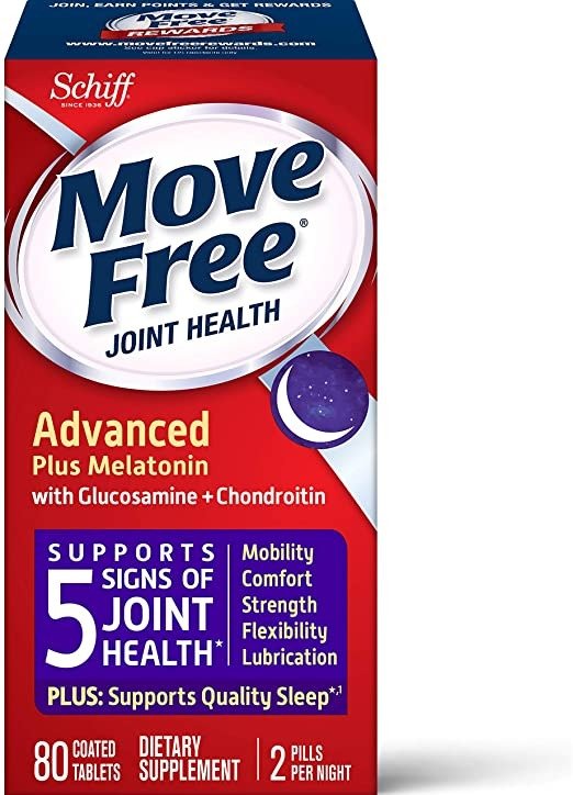 Glucosamine & Chondroitin + Melotonin Tablets, Move Free Ultra Plus Melatonin (80 Count in A Box) (12 Pack Case), Supports Mobility, Flexibility, Strength, Lubrication & Comfort Plus Quality Sleep