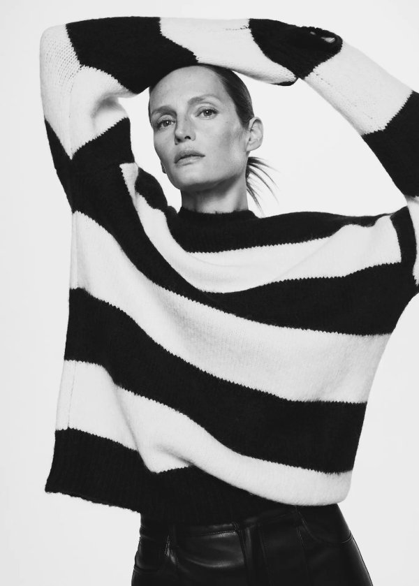 Stripe-print sweater with perkins neck - Women | Mango USA