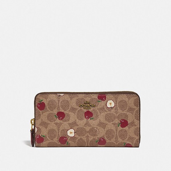 Accordion Zip Wallet in Signature Canvas With Scattered Apple Print
