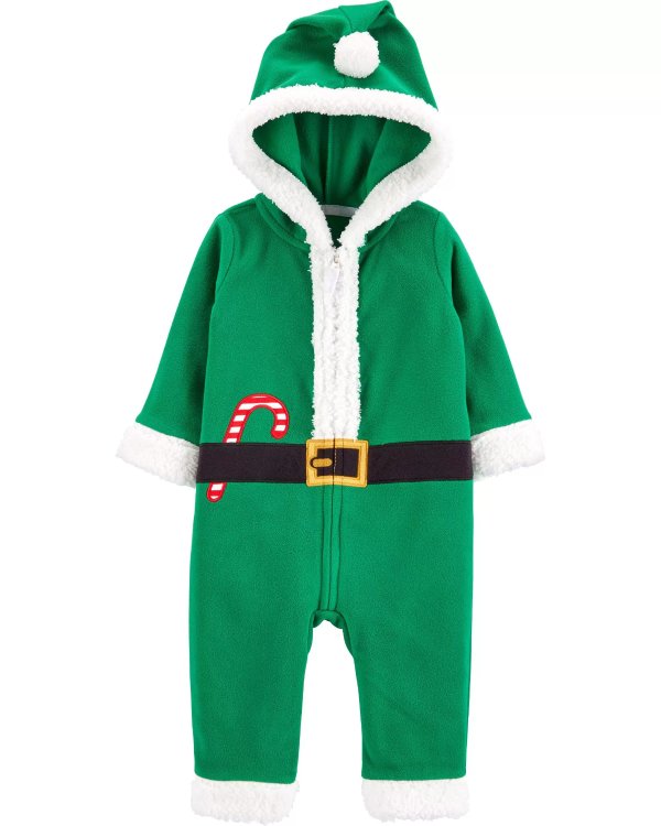 婴儿圣诞ELF连帽连体衣
