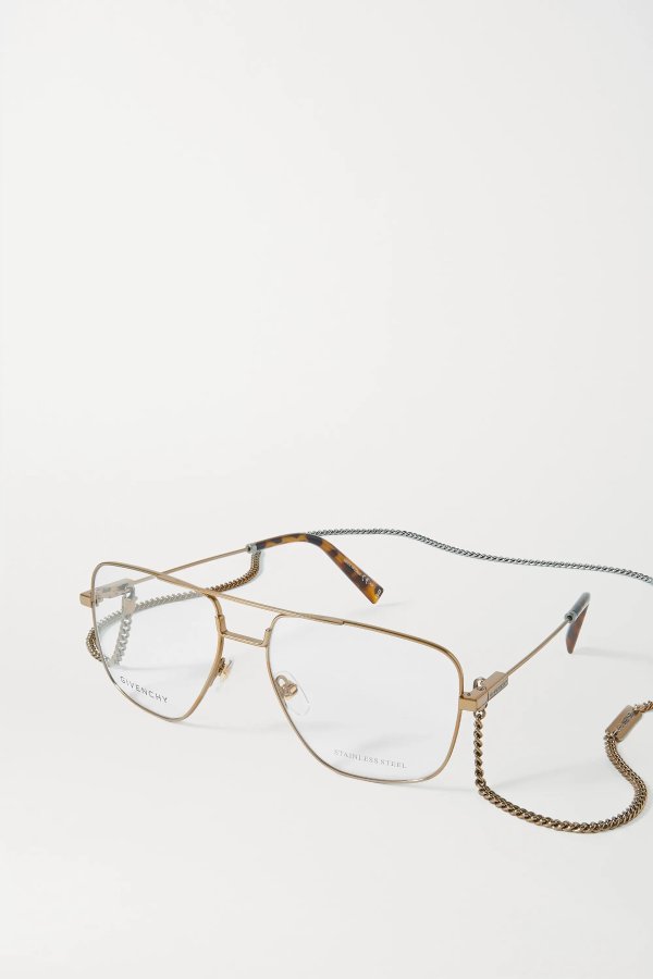 Aviator-style gold-tone and tortoiseshell acetate optical glasses